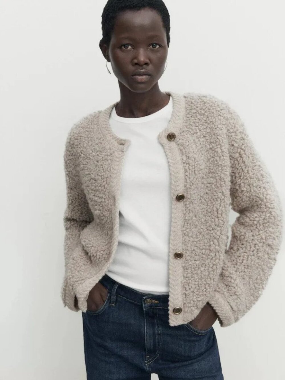 Massimo Dutti Bouclé Knit Cardigan